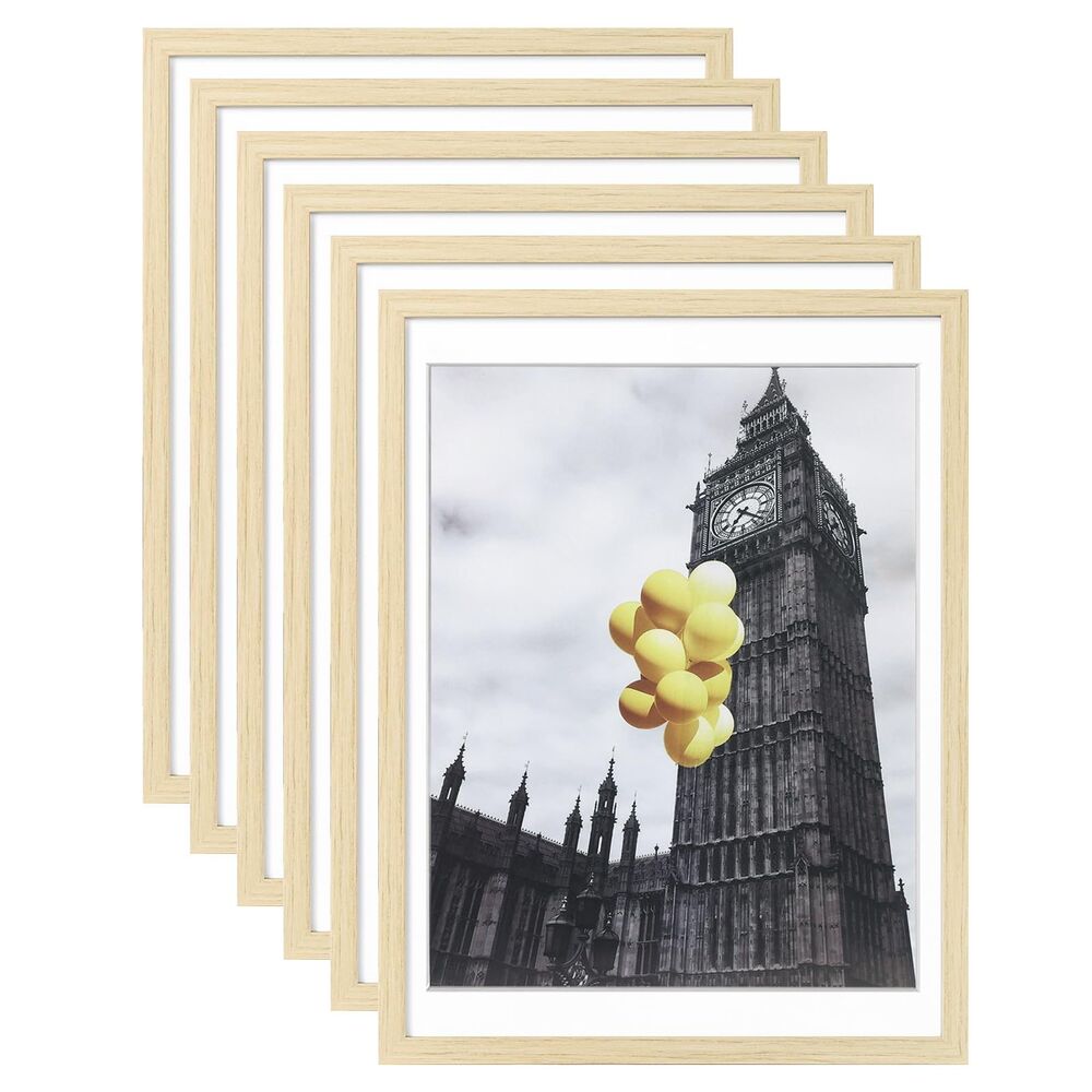 Set of 6, 12x16 Inch Picture Frames, Tabletop & Wall Mount (Natural Wood color)